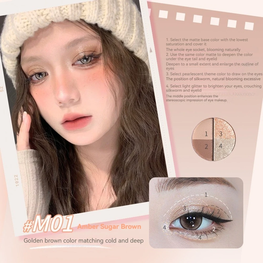 4 IN 1 다이아몬드 글리터 아이섀도우 반짝이는 펄 화이트 브라운 플래시 아이섀도우 팔레트 오래 지속되는 아이 메이크업 화장품