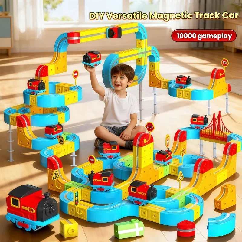 Rompecabezas para niños, cubo mágico versátil, bloque magnético, coche ferroviario, juguete novedoso, atracción magnética antigravedad, tren eléctrico, regalo