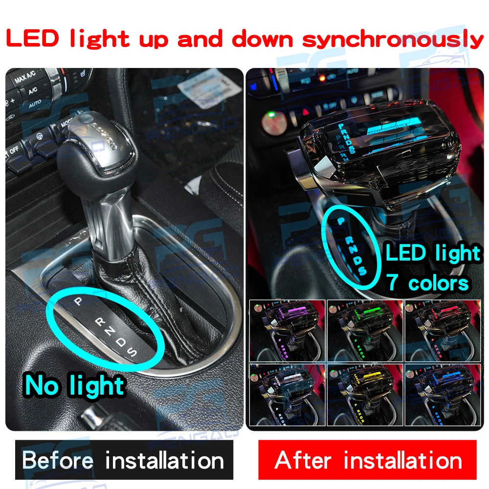 لفورد موستانج GT 2015-24 كريستال ملون مصباح ليد نمط تصميم ترقية الداخلية والعتاد التحول المقبض ذراع السرعة سيارة التلقائي