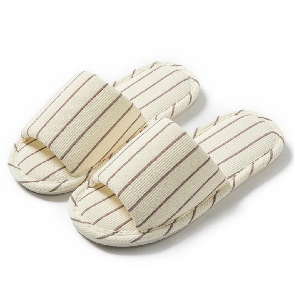 1 Pair Lightweight Non Slip Indoor Slippers Soft Sole Linen Like House Slides Cushioned Open Toe Slip on Slippers Indoor Walking view 2