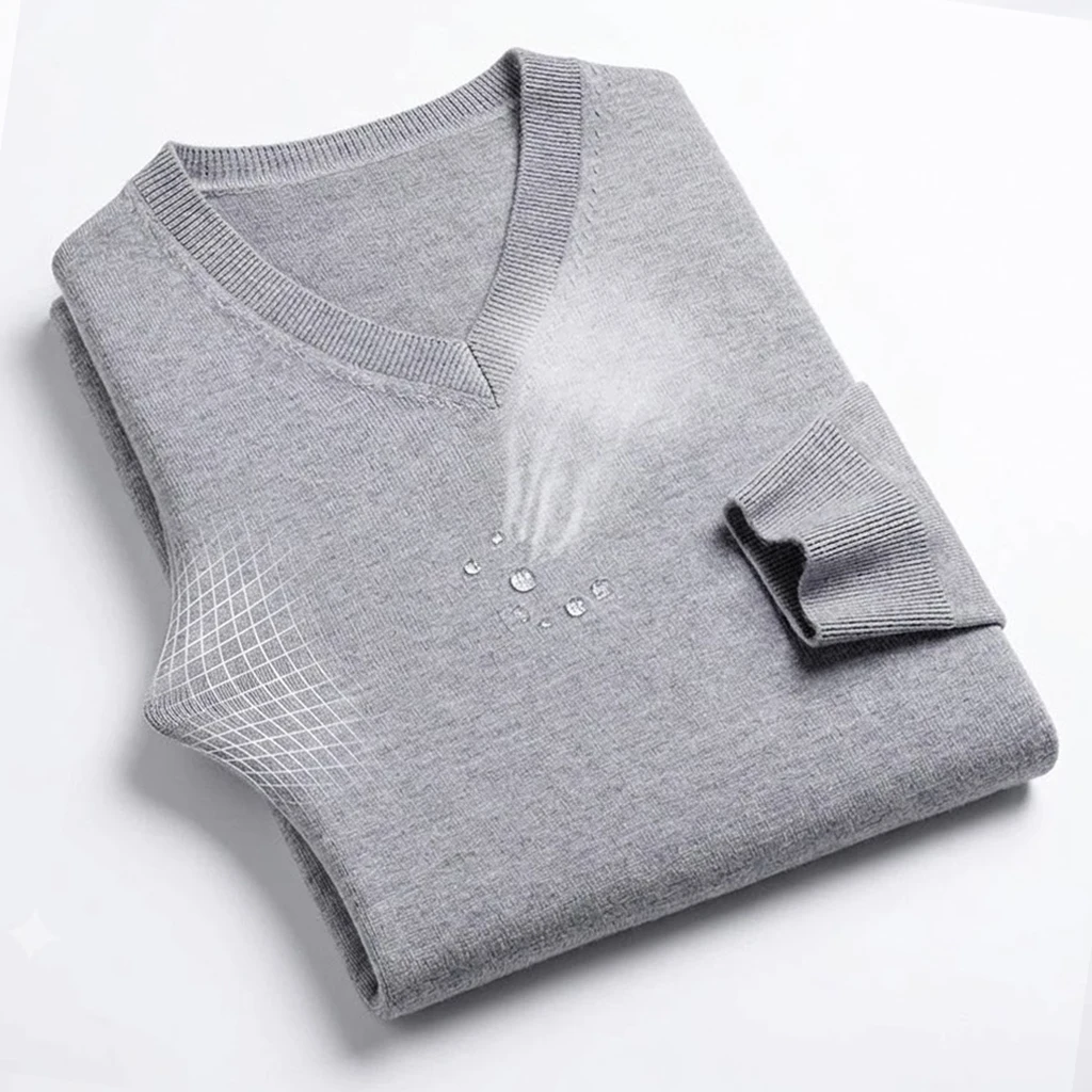 Herbst Herren V-Ausschnitt Strickpullover Slim Fit Langarm Anti-Pilling Pullover Einfarbig Trend Herren Streetwear Luxus Business – Detail 4