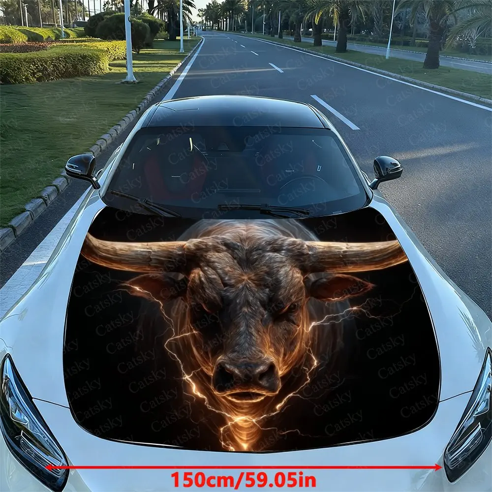 Lightning Buffalo Car Hood Vinyl Wrap Sticker - Waterproof Self-Adhesive Decal, Universal Car Surface Protection Cover, Enhances