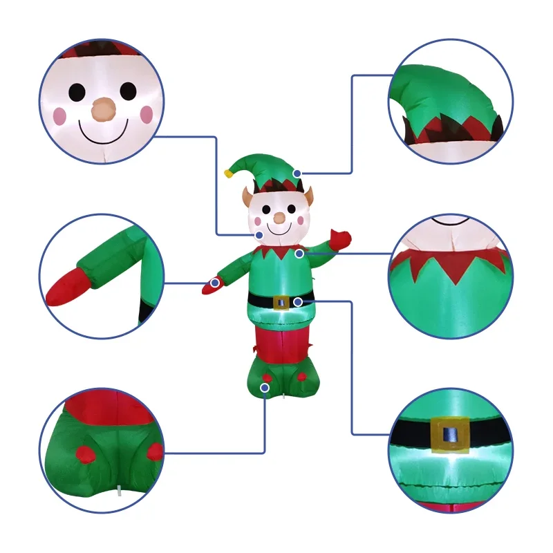 1.5M/4.9FT Nadmuchiwana Dekoracja Świąteczna Elf z Lampkami LED Dekoracje Domowe Zabawki Ozdoby Świąteczne na Podwórko Dekoracje Zewnętrzne na Podwórko