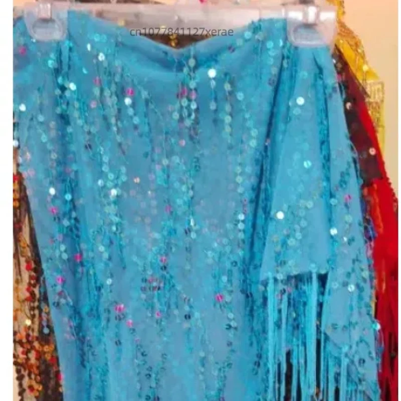 Traje de danza del vientre, bufanda triangular con borlas de lentejuelas, práctica de rendimiento, cadena de cintura, bufanda de cintura, cadena de cintura para danza del vientre para mujer