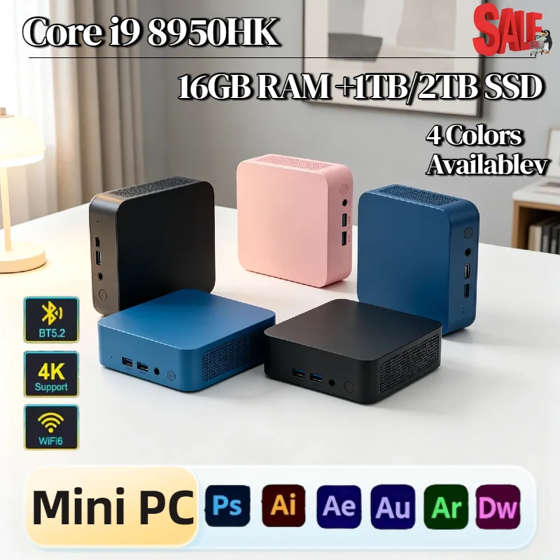 Intel Core i9 8950HK Mini PC 16GB RAM 1TB 2TB SSD M.2 WiFi 6 BT5.2 Low Power NVMe Desktop Dual HDMI Pro Chip Unit
