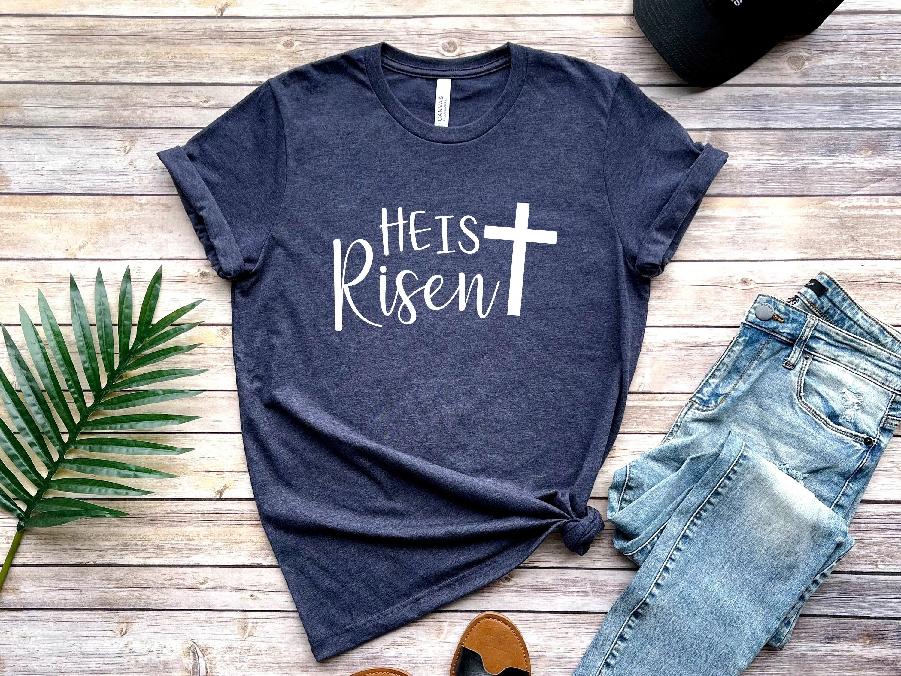 

He is Risen T Shirt Christian Easter Bunny For Women