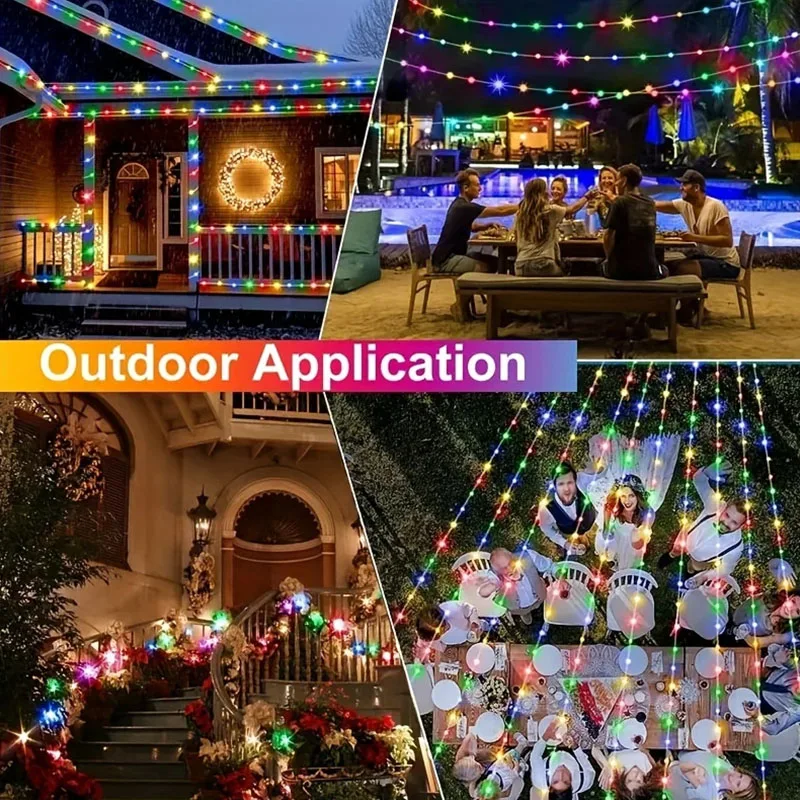 سلسلة أضواء نحاسية RGB متغيرة الألوان، تحكم ذكي في التطبيقات، سلسلة أضواء LED لعيد الميلاد للديكور الداخلي في الشجرة