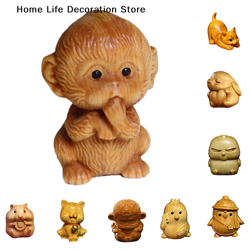 Kleine Tierstatuen aus Holz, handgeschnitzt, Tannenbaum, niedliche Mini-Skulptur, Kunst, dekorativ, handgefertigt, für Zuhause und Büro