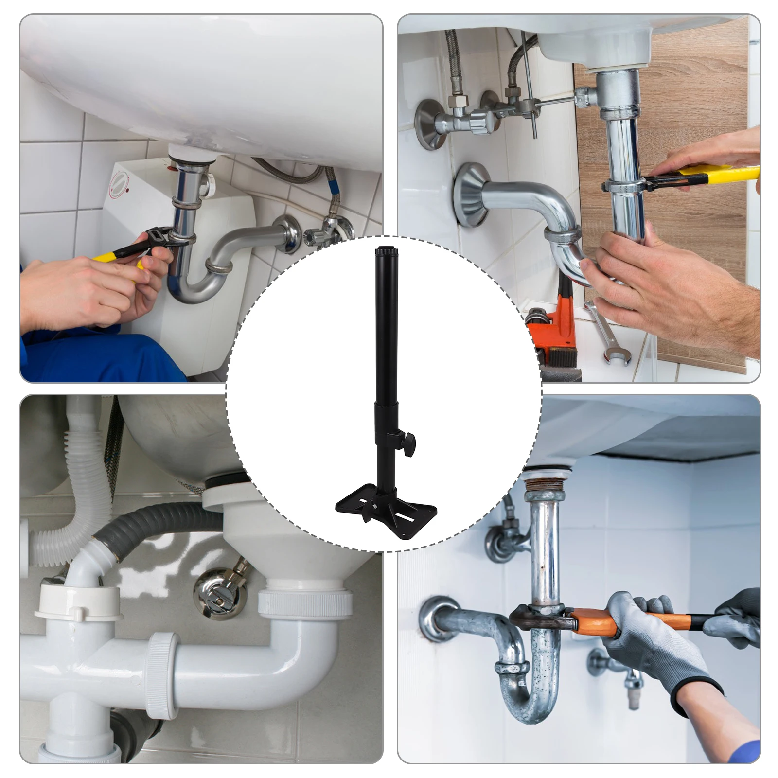 

2pcs Adjustable Black Bracket Undermount Metal Sink Rods Retractable Space-Saving Bathroom Washbasin Stable Heavy-Duty Support