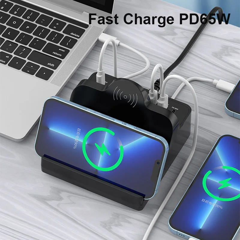 

F6A Multi-function Dual Seat Wireless Charging Base for IP Android Laptop Tablet Multi-port Portable Desktop Charger