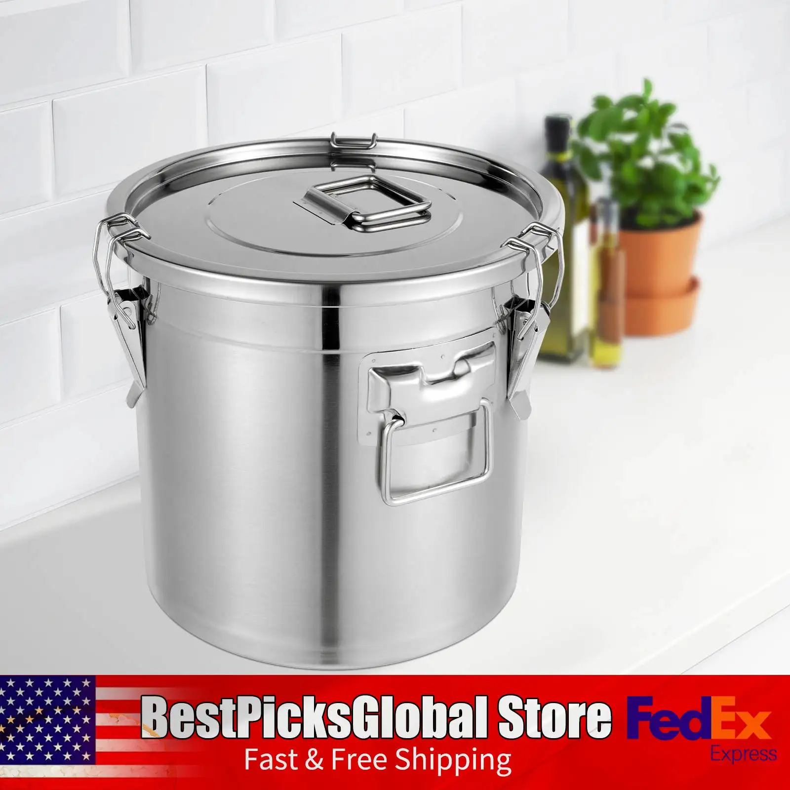 

21L Stainless Steel Airtight Canister, Water Bin with 3 Locking Clamps, Sealed Pantry Organizer for Flour, Sugar, Coffee