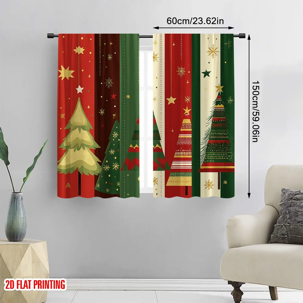 2pcs,2D plane printing Print Curtains Christmas Trees Garland Holiday Decorations (3) Polyester (without rod) Decorations Inside