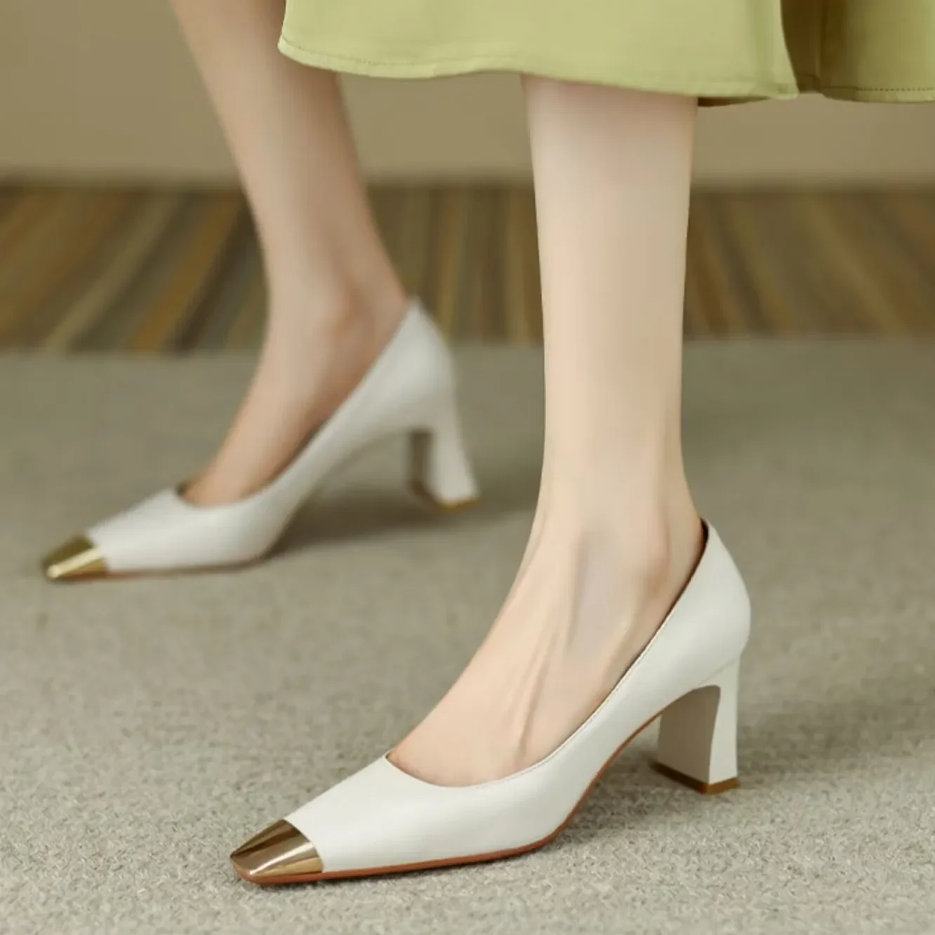 Shoes for Women 2024 Pumps Ladies Summer Footwear High Heels Square Toe Evening Formal on Heeled Fashion White Beau Today Trend