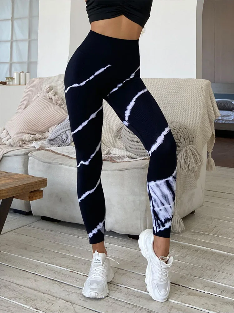 Leggings deportivos sin costuras Tie-dye para mujer, pantalones sexys de cintura alta, a la moda, ajustados, para gimnasio y entrenamiento