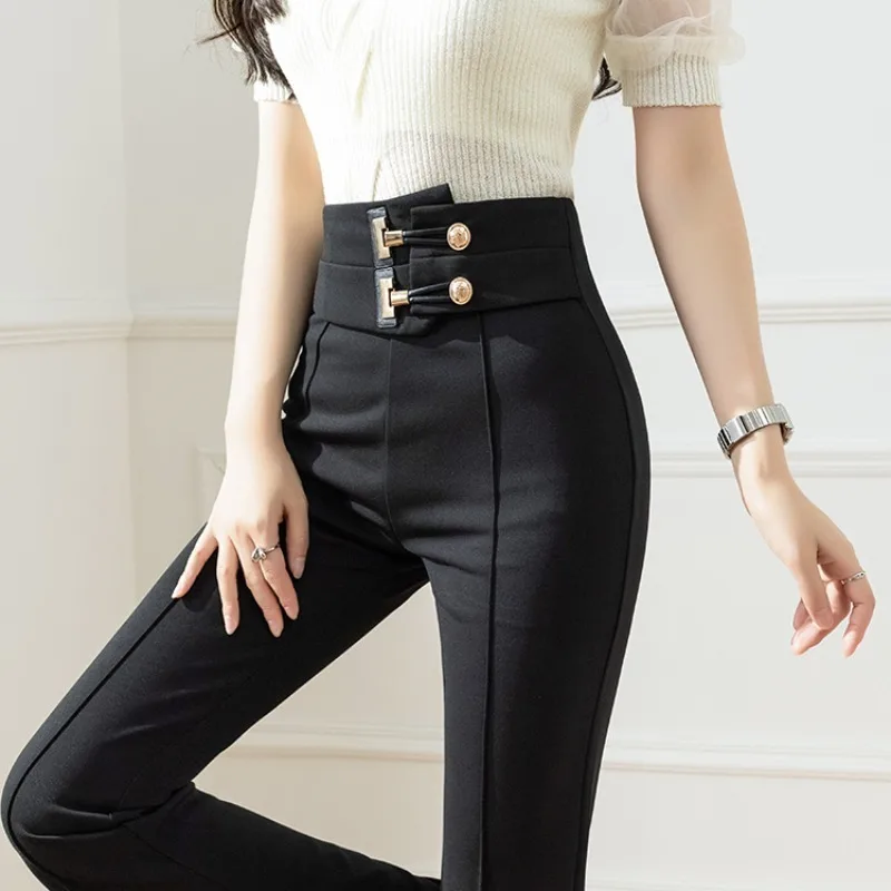 

Front Split High Waisted Flare Pants Women 2024 Spring Summer Autumn Fashion Casual Loose Black Wide Leg Suit Trousers Ladies