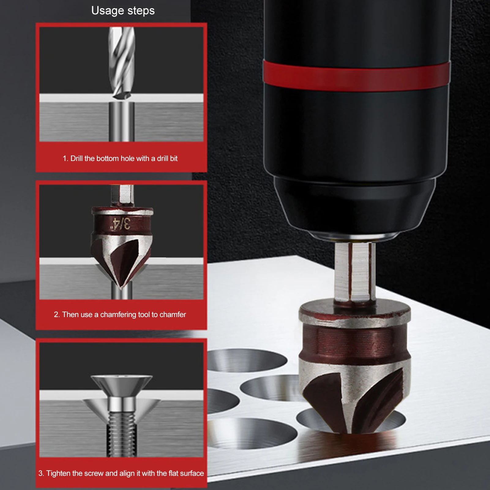 Five Blade Chamfering Set Hard High Carbon Steel Hexagonal Shank Drill Bit Household Practical Woodworking Drilling Tools