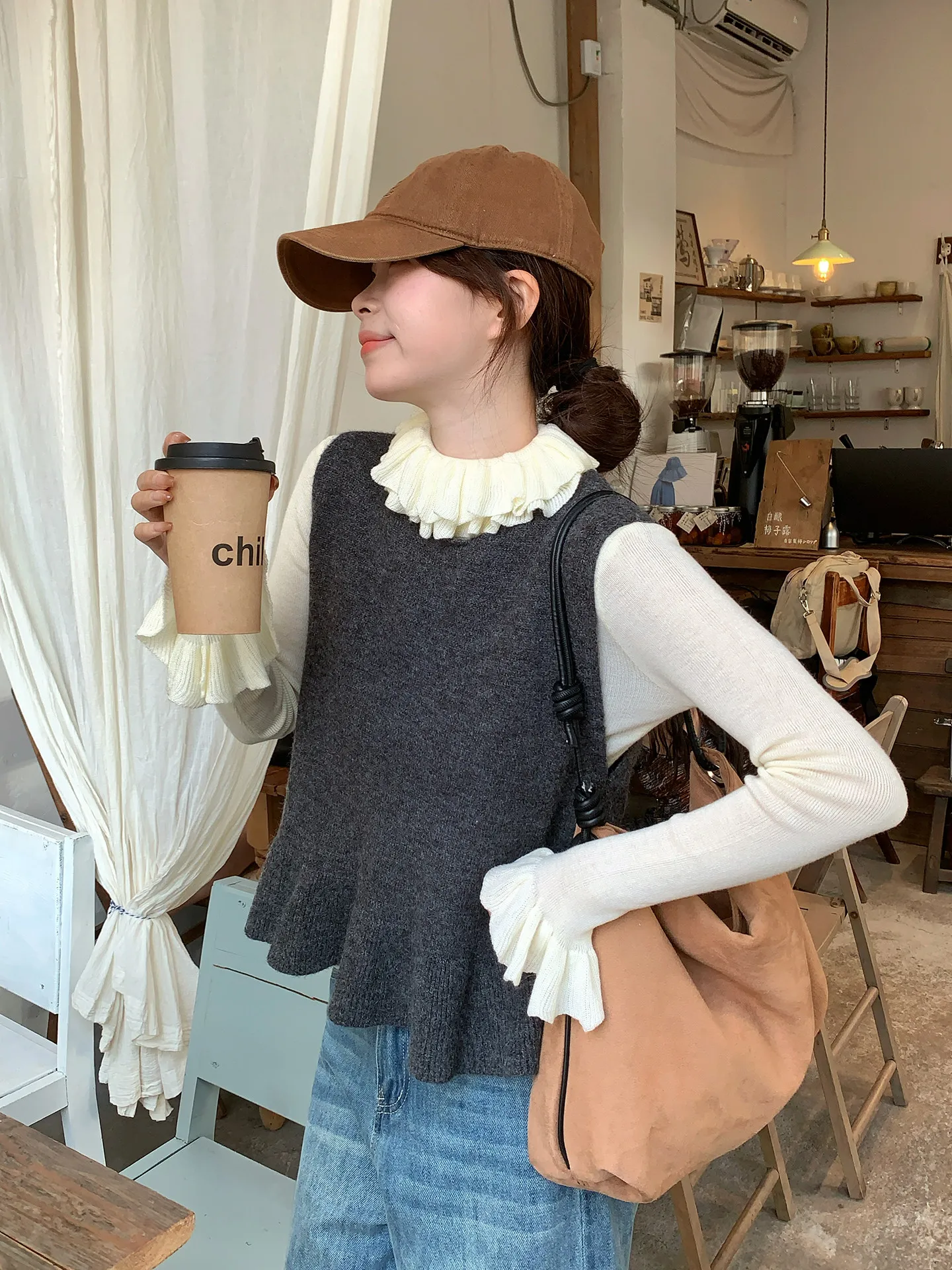 Gilet lavorato a maglia coreano Sle rotondo Ne Svel da donna Faion Layering Base irt Autunno Inverno Unico Super bello