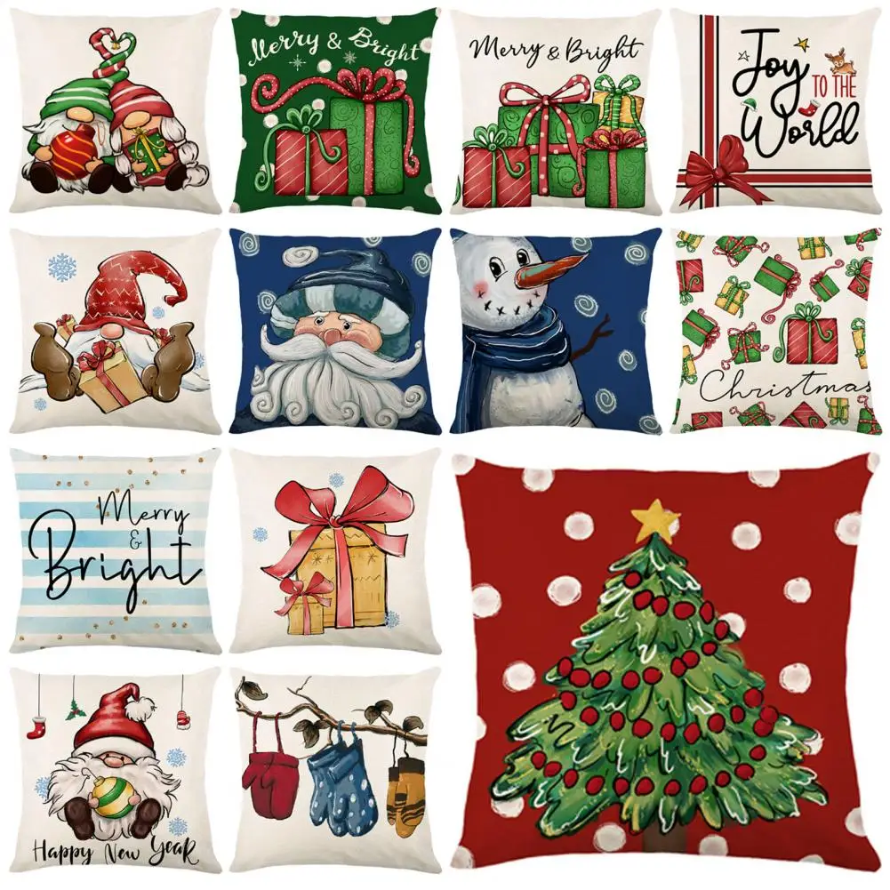 45cm Christmas Cushion Cover Breathable Anti-fade Throw Pillow Cover Cushion Case Home Hotel Office Dorm Use