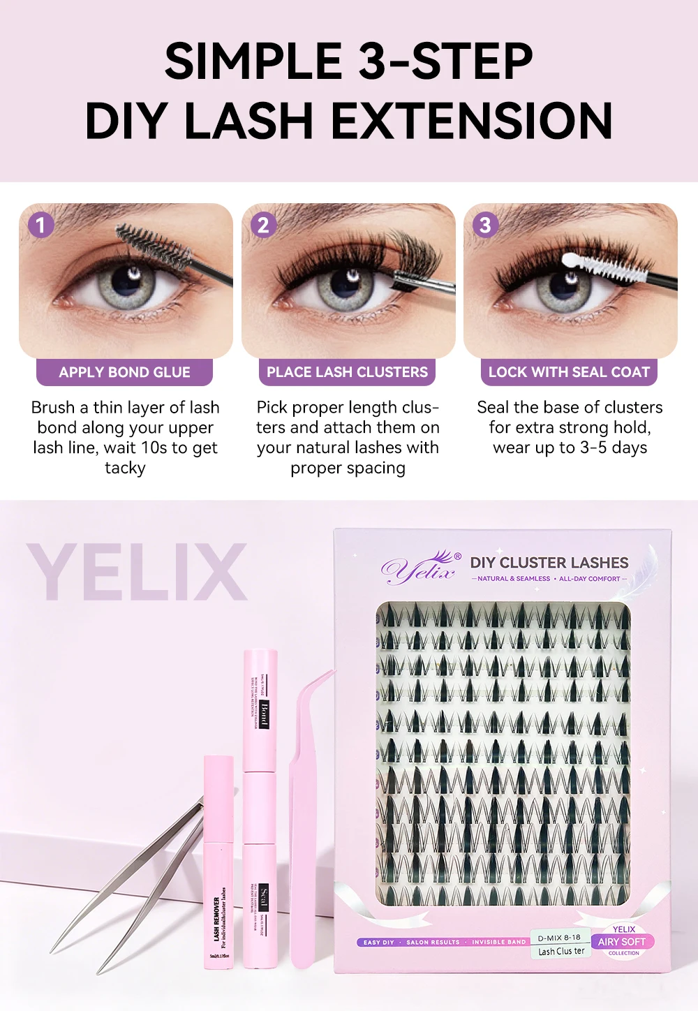 Yelix DIY Cluster-Wimpern Weiche Luftige Wimpernverlängerungen Großhandel für Schönheitssalons, Distributoren, Make-up- und Profisalons – Detail 6