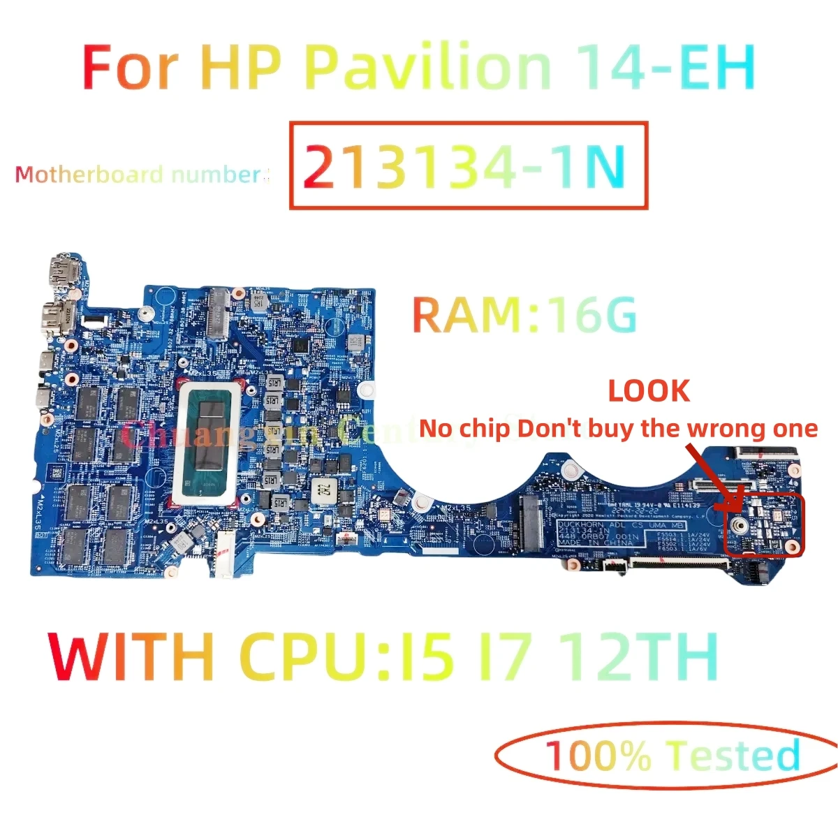 

213134-1/1N For HP Pavilion Plus 14-EH Laptop Motherboard With CPU I5 I7-12TH 16G RAM 100% Fully Tested
