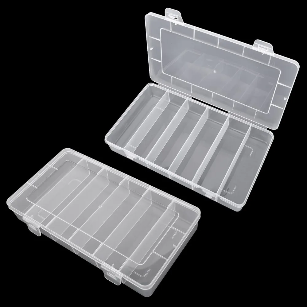 

Tackle Box, 2 Pack Organizer 6 Grids, Clear Plastic Fishing Tackle Box, Compartment Storage Box, Craft Organizer