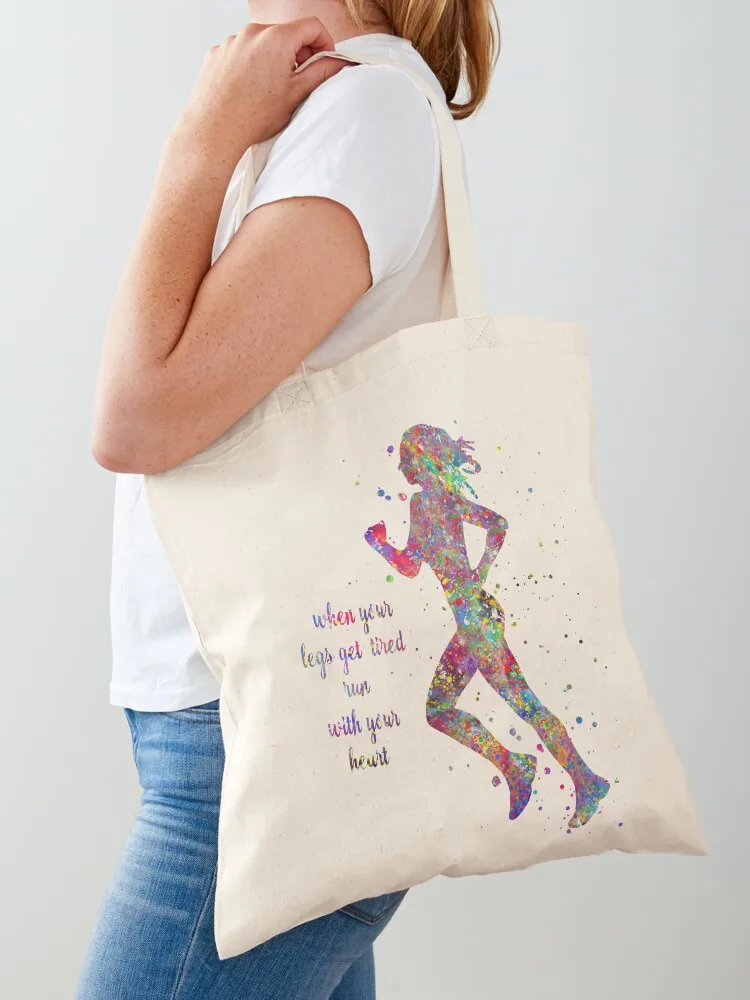 Running woman, running, when your legs get tired run with your heart Tote Bag Women's shopper Shopper bag woman shopping bag