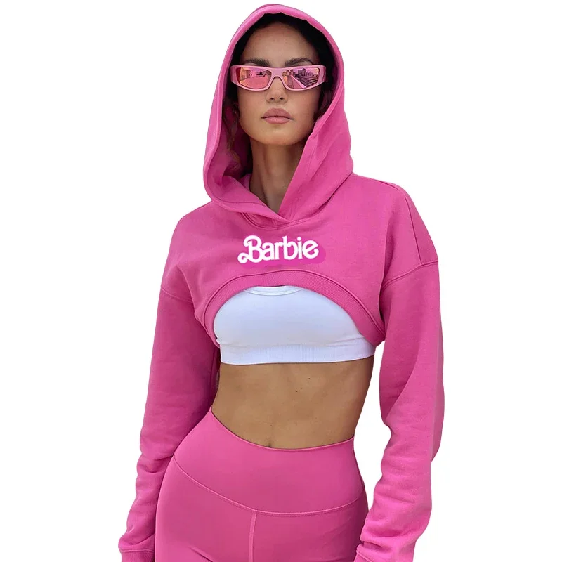 Barbie Hoodie Anime Cute Cartoon Loose Long Sleeves Comfortable Skin-friendly Kawaii Sexy Girl Short Top Casual Versatile New