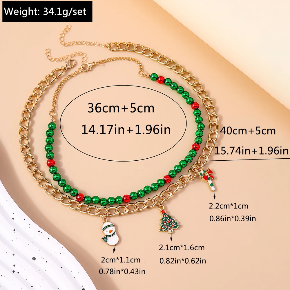 Modische handgefertigte Perlenkette für Damen, Weihnachtsanhänger mit Weihnachtsmann und Weihnachtsbaum, Halsketten für Mädchen, Neujahrsfest-Schmuck, Geschenke – Detail 20