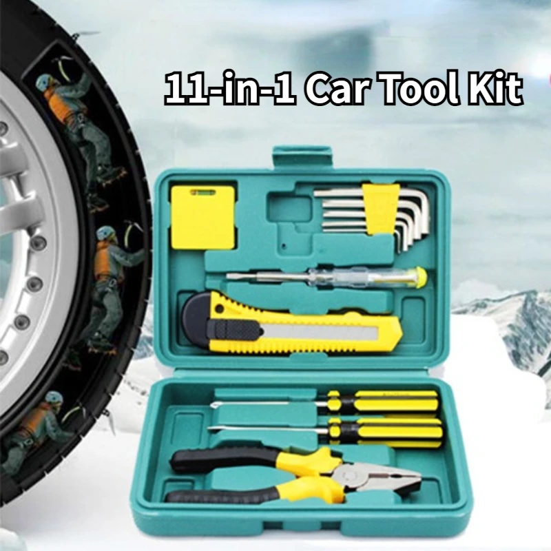 Car Tools Kit 11pcs Set of Car Household Hardware Tools Manual Combination Toolbox Combination Set Emergency Toolbox Set