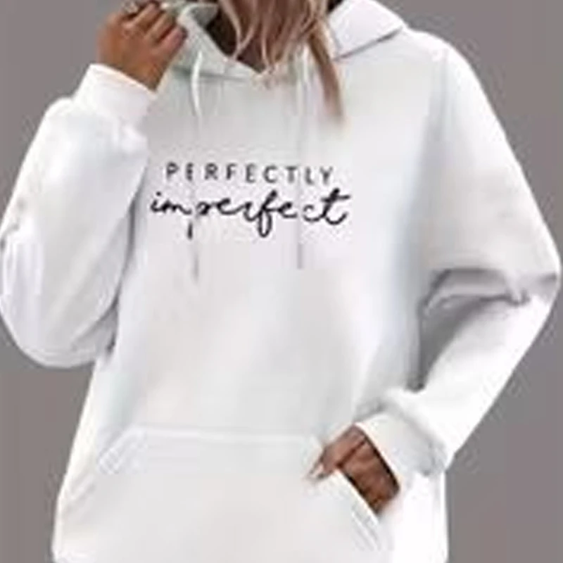 سويت شيرت نسائي بغطاء للرأس مطبوع عليه حروف مع جيوب الكنغر، غطاء رأس كاجوال برباط بأكمام طويلة، نسخة سميكة #3