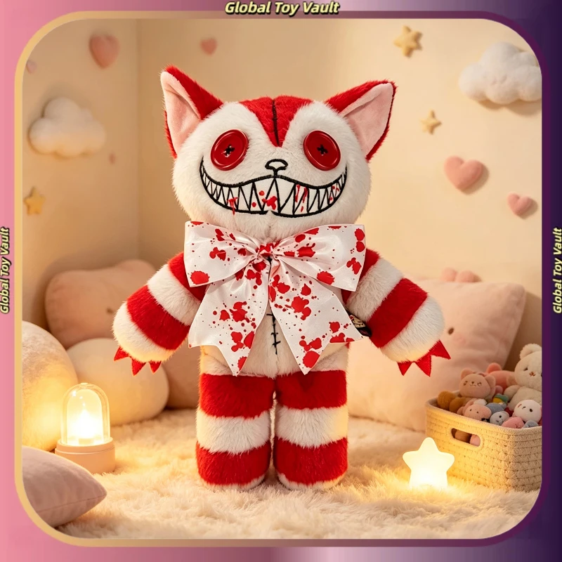 Plushie Dreadfuls Cheshire Cat Plushie Alice Madness Returns Toy Popular Cute Red White Striped Blood Splatter Bow Decor Gift