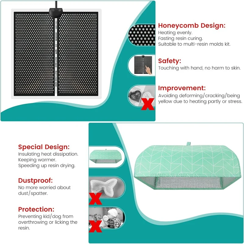 Resin Heating Mat With Cover Timer, Fast Resin Curing Mat, Epoxy Heater Silicone Heat Pad Drying Machine US Plug