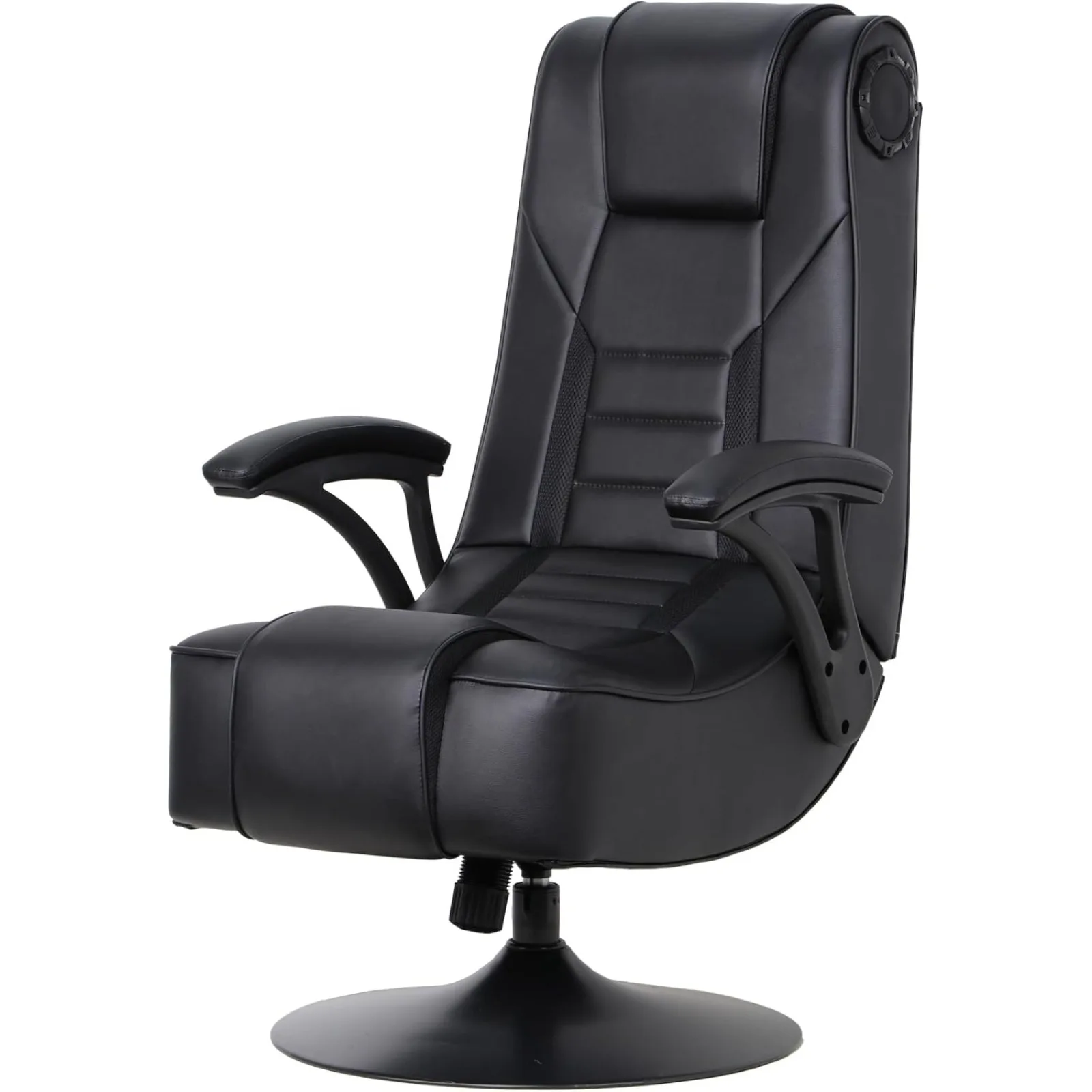 

US Mammoth Lounging Video Gaming Pedestal Chair with Armrests, Built-In Audio via Wireless Bluetooth, Foldable, Vegan Leather,