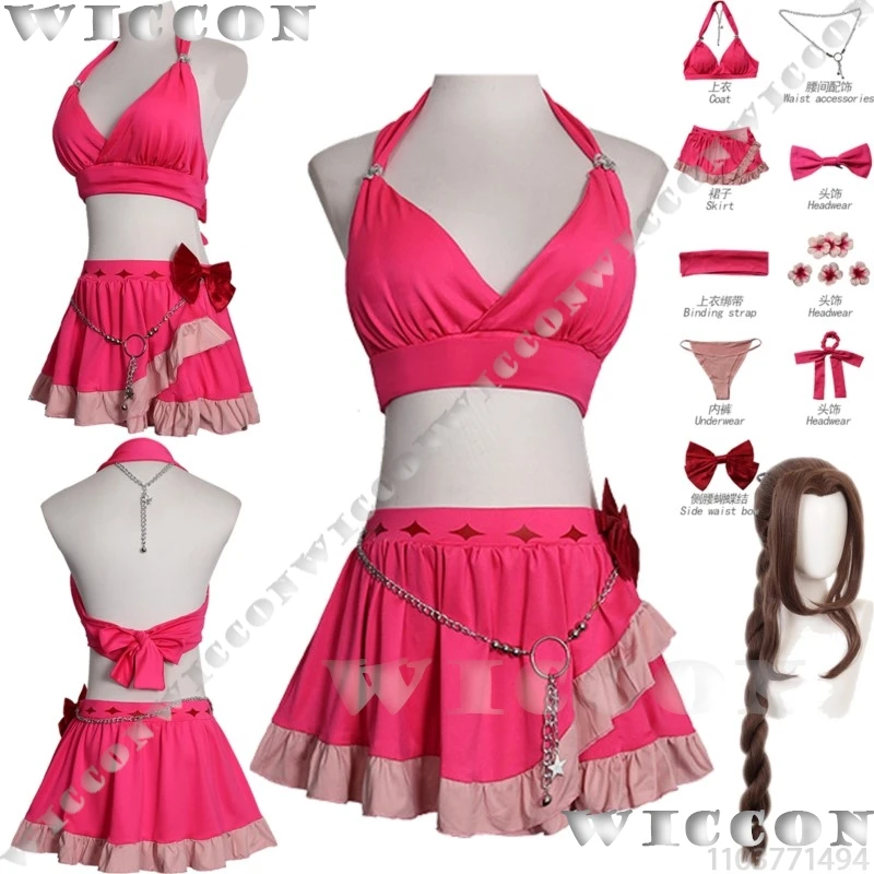 

Aerith Gainsborough Aeris Tifa Lockhart Game Final Cosplay Fantacy Pink Swimsuit Sexy Dress Woman Girl Halloween Kawaii Clothes