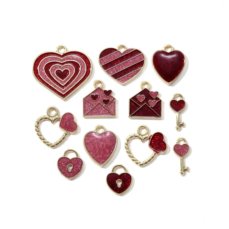 10pcs Gold Color Love Key Enamel Pendant Envelope Jewelry Suitable For DIY Handmade Necklace Jewelry Making Valentine's Day Gift