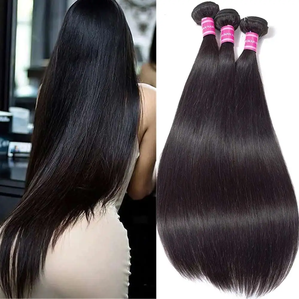 

Straight Human Hair Weave Bundles 1/3/4 Pieces Brazilian Remy Hair Extension Natural Black 30 32 Inch Long Hair