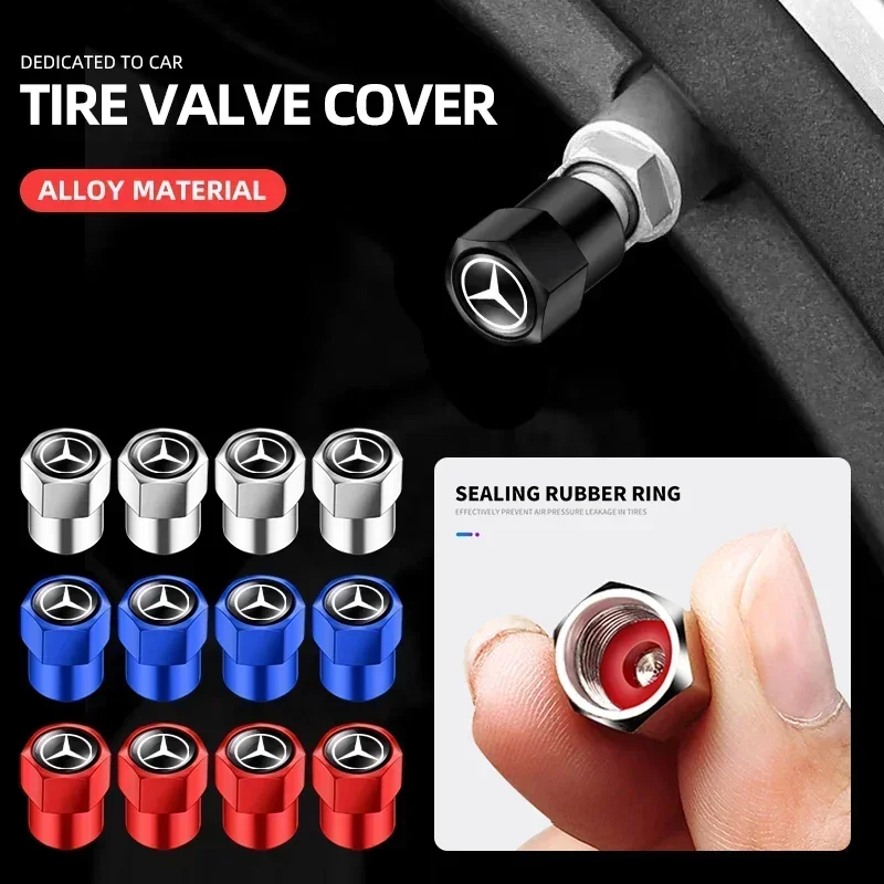 

4pcs Car Wheel Tire Valve Caps Stem Case With Logo Auto Styling Mercedes Benz W211 W204 W210 W203 CLA GLA Auto Accessories