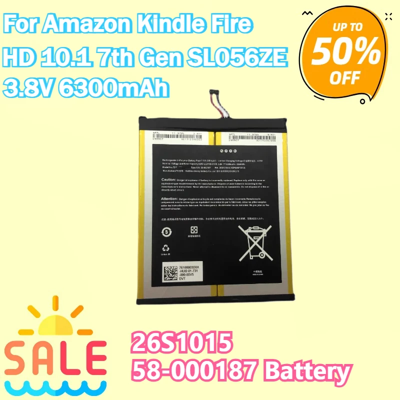 

New High Quality 3.8V 6300mAh 26S1015 58-000187 Replaceable Battery for Amazon Kindle Fire HD 10.1 7th Gen SL056ZE