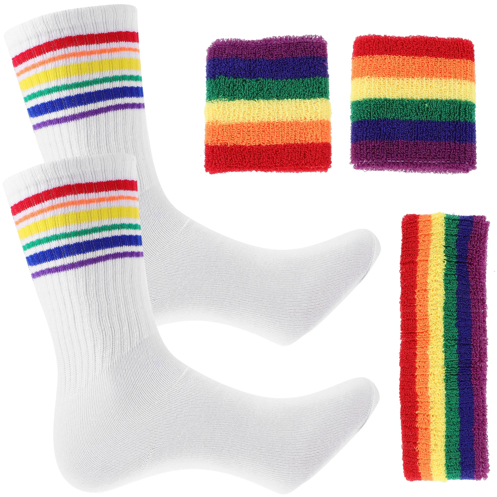 

1Set Rainbow Wristband Headband Set Polyester Sweat-Absorbent Fitness Sports Accessories for Running Yoga Basketball
