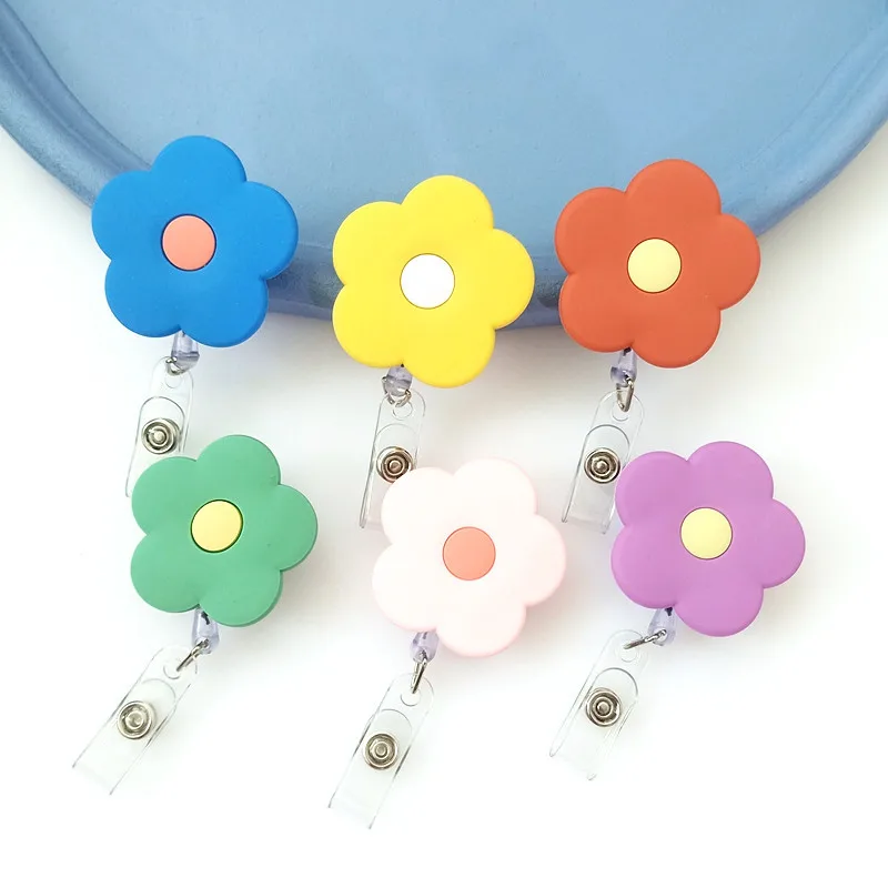 Flower Badge Reel Soft Cartoon Easy-to-pull Buckle Work ID Card Tag Clip Lanyard Working Permit Case Card Sleeve Badge Reels