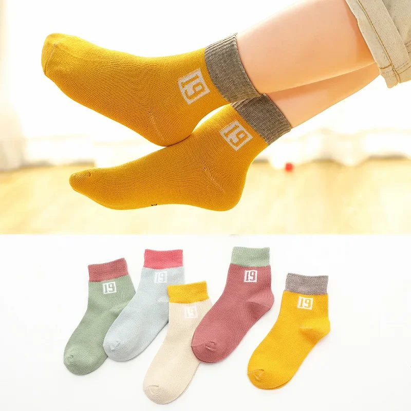 5 Pairs Kids Autumn Socks Winter Children Cotton Cartoon Baby Girls Boys Fashion Socks Size 1 2 3 4 5 6 7 8 9 Years KF055