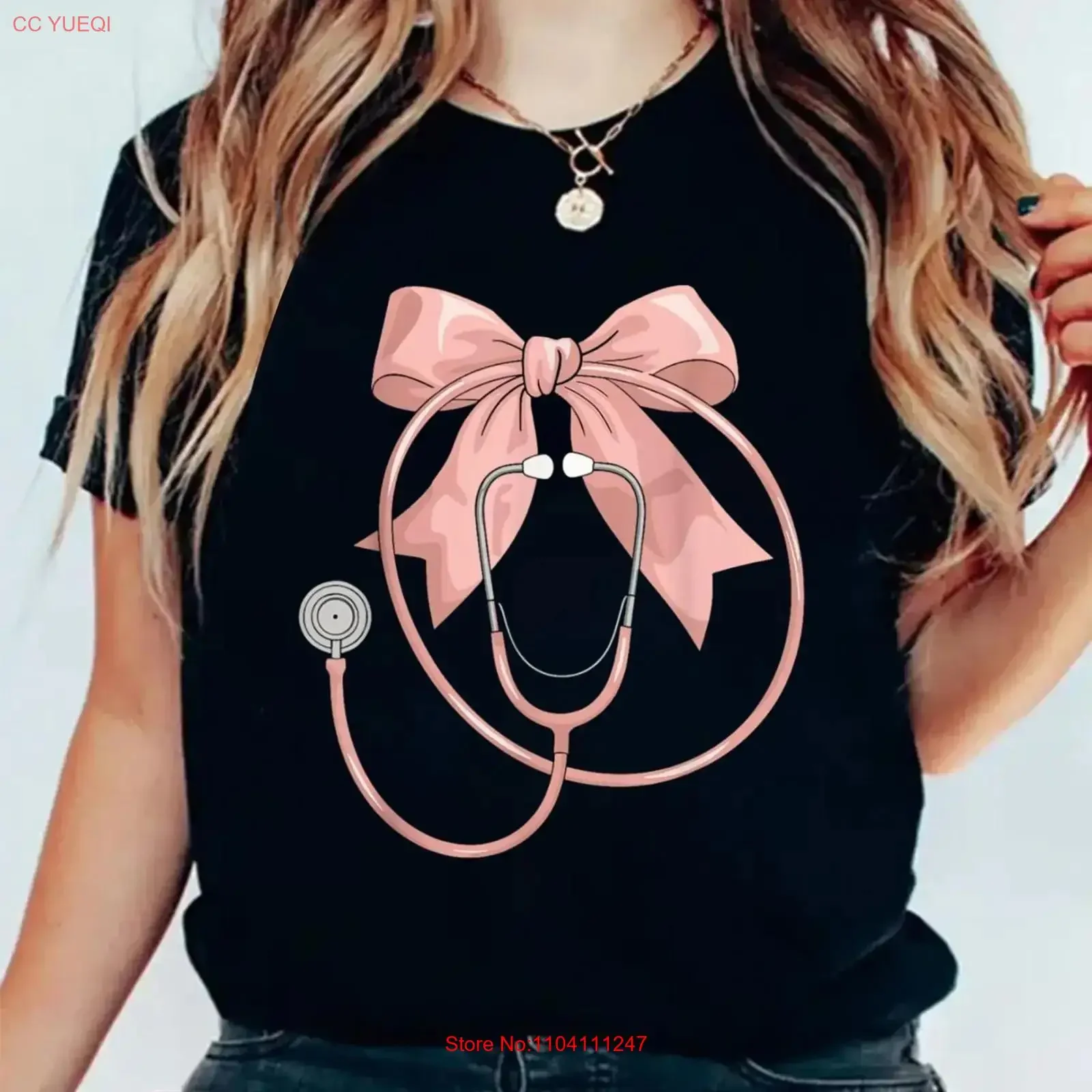 Pink Nurse Coquette Bow Stethoscope Nursing Medical Doctor T Shirt Fashion Print vintage Washed Soft Stretched Unisex Casual