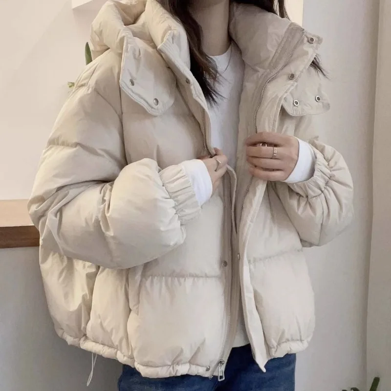

FL Women Korean Cotton Parkas Hooded Winter Oversize Coat Thick Warm Loose Puffer Jacket Female Solid Fashion Zipper Outwear