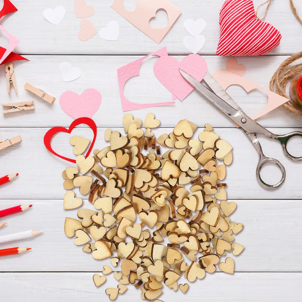 

400 шт. деревянных сердечек в форме сердца, натуральные, необработанные, с гладкими краями, для поделок своими руками, декора ко Дню святого Валентина, материалы для рукоделия