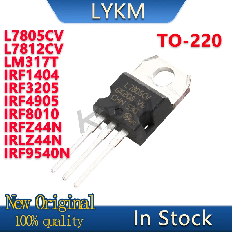 100/PCS L7805CV L7812CV LM317T IRF1404 IRF3205 IRF4905 IRF8010 IRFZ44N IRLZ44N IRF9540N TO-220 Field-effect transistor In Stock