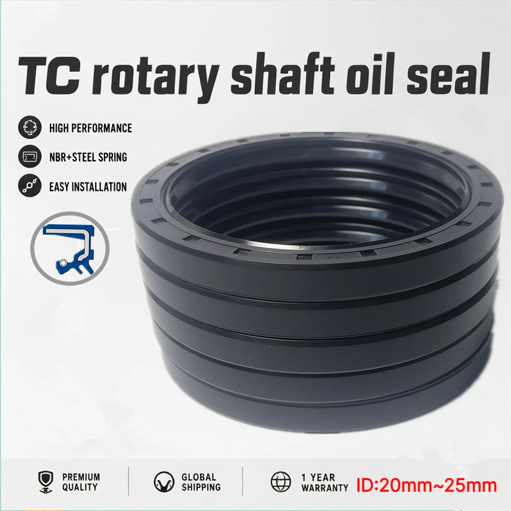 TC Rotary Shaft Oil Seal ID:20mm~25mm NBR+metal Frame+spring Clamp Rotating Skeleton Seal for Motors, Reducers, Gearboxes, Etc