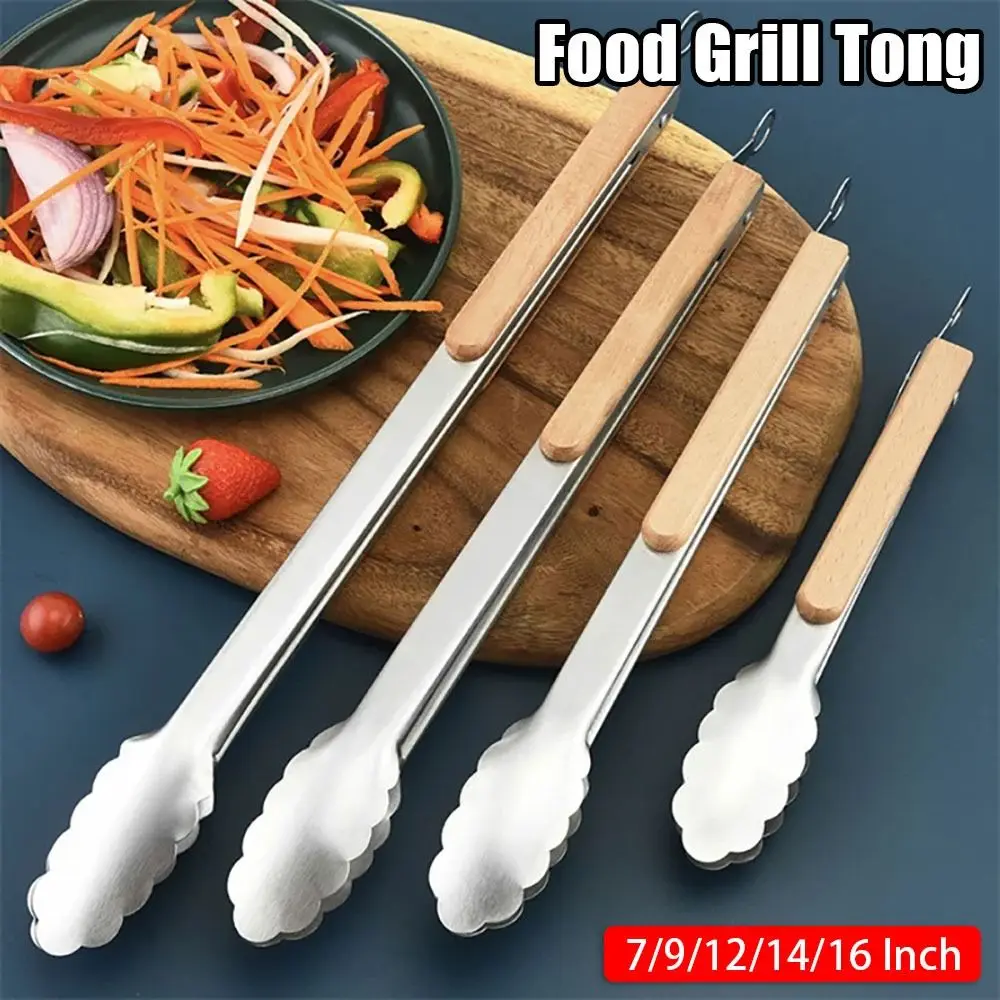 1Pcs Stainless Steel Grill Tong BBQ Grill Use Kitchen Accessories Food Tongs 7/9/12/14/16 Inch Anti-Scalding