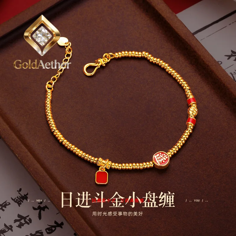 

GoldNouveau Luxury 24K 9999 Pure Gold real gold National Style Enamel Rijin Gold Disc Bead Bracelet