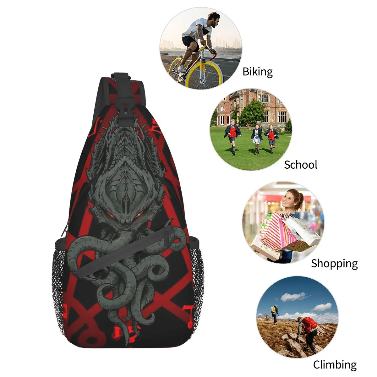 Rise Of Cthulhu Crossbody Chest Bags The Call of Cthulhu Pockets Travel Pack Messenger Sports Teens Shoulder Bag Unisex