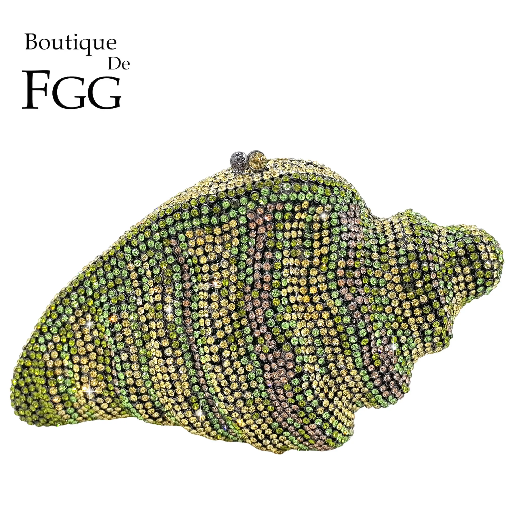 

Boutique De FGG Green Conch Seashell Women Crystal Clutch Purses and Handbags,Party Rhinestone Evening Bags Minaudiere Bag